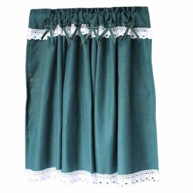 Solid Color Half Window Curtain Lace Curtain Short Kitchen Curtains, Dark Green - Default