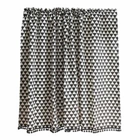 Cotton Linen Geometric Half Window Curtain Decorative Cafe Kitchen Curtains, Black White - Default
