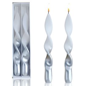 FCMSHAMD 8.8'' White Silver Taper Candles -Unscented(2 Pack) - FCMSHAMD