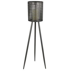 Decmode Large Round Pierced Black Metal Lantern Candle Holder with Tripod Base & Quatrefoil Pattern, 8' x 32' - DecMode
