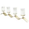 The Novogratz 4-Slot Gold Stainless Steel Metal 4 Candle Hurricane Lamp with Wavy Base - The Novogratz