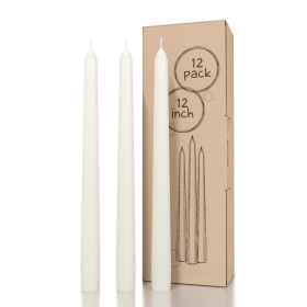 Candwax 12 inch Taper Candles Set of 12 - Dripless and Smokeless Candle Unscented - Slow Burning Candle Sticks Pearl Candles - Candwax
