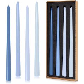 MGEZCOO 12 Inch Gradient Blue Taper Candle Sticks Pack of 4-Unscented Smokeless - MGEZCOO