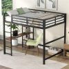 Full Size Metal Loft Bed with Built-in Desk and Storage Shelves, Black - as picture