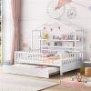 Wooden Full Size House Bed with Twin Size Trundle,Kids Bed with Shelf, White - as picture