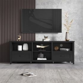 70.08 Inch Length Black TV Stand for Living Room and Bedroom, with 2 Drawers and 4 High-Capacity Storage Compartment. - as picture