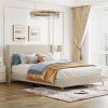 Queen Size Corduroy Platform Bed with Metal Legs, Beige - as picture