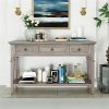 Classic Retro Style Console Table with Three Top Drawers and Open Style Bottom Shelf, Easy Assembly (Gray Wash) - as picture