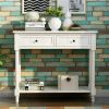 Console Table Traditional Design with Two Drawers and Bottom Shelf (Ivory White) - as picture