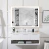 Rectangular Single Aluminum Framed Anti-Fog LED Light Wall Bathroom Vanity Mirror - 48*36 - Gold
