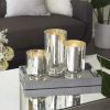DecMode 3-Slot Silver Glass Pillar Hurricane Lamp with Faux Mercury Glass Finish, Set of 3 - DecMode
