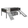 Twin size Loft Bed Wood Bed with Two Storage Boxes - Gray - as picture