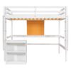 Full size Loft Bed with Desk and Writing Board, Wooden Loft Bed with Desk & 2 Drawers Cabinet- White - as picture