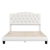 Upholstered Platform Bed with Saddle Curved Headboard and Diamond Tufted Details, Queen, Beige - as picture