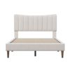Upholstered Platform Bed Frame with Vertical Channel Tufted Headboard, No Box Spring Needed, Full, Cream - as picture