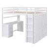 Full size Loft Bed with Drawers,Desk,and Wardrobe-White - as picture