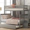 Twin over Full Bunk Bed with Trundle and Staircase,Gray - as picture
