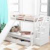 Twin over Full Bunk Bed with Drawers,Storage and Slide, Multifunction, White - as picture