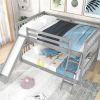 Full over Full Bunk Bed with Convertible Slide and Ladder, Gray - as picture
