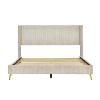 Queen Size Corduroy Platform Bed with Metal Legs, Beige - as picture