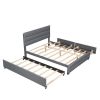 Queen Upholstered Platform Bed with Twin Size Trundle and Two Drawers,Grey - as picture