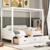 Twin Size Wooden Canopy Daybed with 3 in 1 Storage Drawers,White - as picture