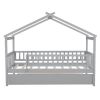 Twin Size Wooden House Bed with Twin Size Trundle, Gray - as picture