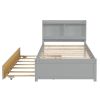 Twin Bed with Trundle,Bookcase,Grey - as picture