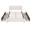 Upholstered Platform Bed with Stud Trim Headboard and Footboard and 4 Drawers No Box Spring Needed, Velvet Fabric, Queen Size (Beige) - as picture