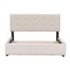 Upholstered Platform Bed with Classic Headboard and 4 Drawers, No Box Spring Needed, Linen Fabric, Queen Size Beige - as picture