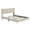 Queen Size Corduroy Platform Bed with Metal Legs, Beige - as picture