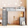 Twin Size Loft Bed with Ladder, Shelves, and Desk, Gray - as picture