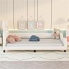 Twin Size Upholstered Daybed with Carton Ears Shaped Headboard, White - as picture