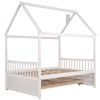 Full size Wooden House Bed with Trundle and 3 Storage Drawers-White - as picture
