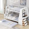 Twin over Full Bunk Bed with Trundle and Built-in Desk, Three Storage Drawers and Shelf,White - as picture