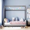 Twin Size Velvet House Bed Wood Bed, Gray - as picture
