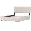 Upholstered Platform Bed with Classic Headboard and 4 Drawers, No Box Spring Needed, Linen Fabric, Queen Size Beige - as picture