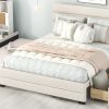Queen Upholstered Platform Bed with Twin Size Trundle and Two Drawers, Beige - as picture