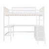 Full size Loft Bed with Shelves and Desk, Wooden Loft Bed with Desk - White - as picture