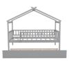 Twin Size Wooden House Bed with Twin Size Trundle, Gray - as picture