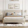 Queen Size Corduroy Platform Bed with Metal Legs, Beige - as picture