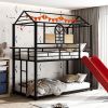 Metal Bunk Bed ,Metal Housebed With Slide,Three Colors Available.(Black with Red Slide) - as picture
