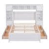 Full Size Wooden Bed With All-in-One Cabinet and Shelf, White - as picture