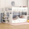 Wood Full Size Convertible Bunk Bed with Storage Staircase, Bedside Table, and 3 Drawers, White - as picture