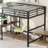 Full Size Metal Loft Bed with Built-in Desk and Storage Shelves, Black - as picture