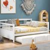Full Size Daybed Wood Bed with Twin Size Trundle,White - as picture