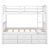 Wood Bunk Bed with Trundle and Drawers,White - as picture