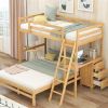 Twin over Full Bunk Bed with Built-in Desk and Three Drawers,Natural - as picture