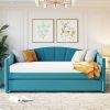 Upholstered Daybed Sofa Bed Twin Size With Trundle Bed and Wood Slat ,Blue - as picture