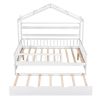 Wooden Full Size House Bed with Twin Size Trundle,Kids Bed with Shelf, White - as picture